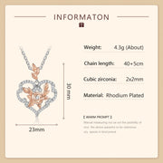 Rhodium Plated Heart Shape Rose Flower Necklace