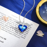 Rhodium Plated Heart Shape Crystal Wing Necklace