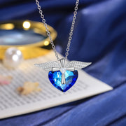 Rhodium Plated Heart Shape Crystal Wing Necklace