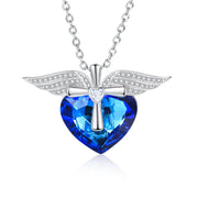 Rhodium Plated Heart Shape Crystal Wing Necklace