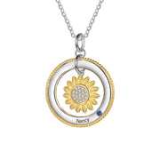 Birthstone & Engraved Rhodium plated Necklace
