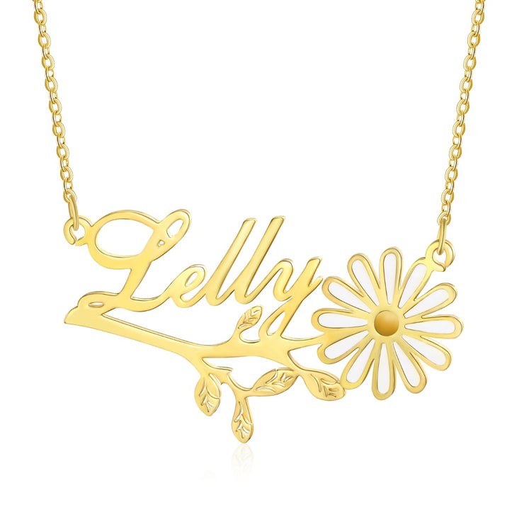 Personalized Rhodium Plated Daisy Name Necklace