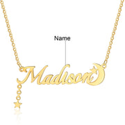 Personalized Rhodium Plated Star Moon Name Necklace