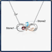 Rhodium Plated Birthstone Butterfly Pendant Necklace