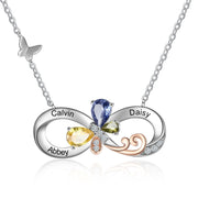 Rhodium Plated Birthstone Butterfly Pendant Necklace