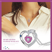 Rhodium Plated Rose Flower Heart Shape Necklace