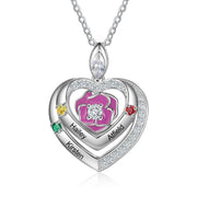 Rhodium Plated Rose Flower Heart Shape Necklace