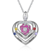 Rhodium Plated Rose Flower Heart Shape Necklace