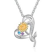 S925 Silver Sunflower Heart Shape Pendant Necklace