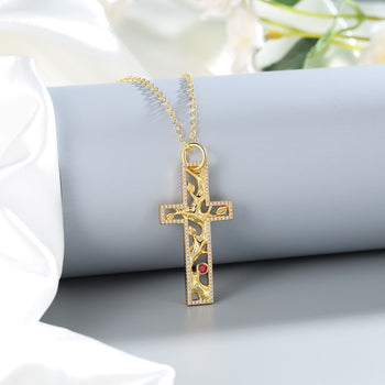 18K Gold Plated Birthtsone Cross Pendant Necklace