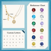 Rhodium Plated Sunflower Letter Pearl Necklace
