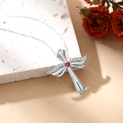 Engraved Rhodium Plated Cross Necklace
