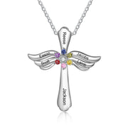 Engraved Rhodium Plated Cross Necklace
