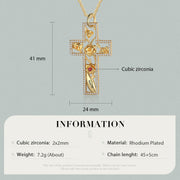 14K 18K Gold Plated Rose Flower Cross Pendant Necklace