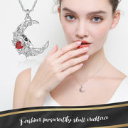Custom Skull Moon Birthstone Pendant Necklace