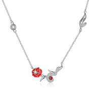 Engraved Rhodium Plated Birthday Stone Birthflower Necklace