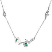 Engraved Rhodium Plated Birthday Stone Birthflower Necklace