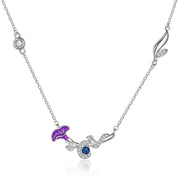 Engraved Rhodium Plated Birthday Stone Birthflower Necklace