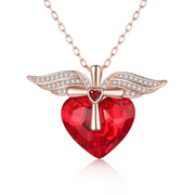 Rhodium Plated Heart Shape Crystal Wing Necklace