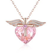 Rhodium Plated Heart Shape Crystal Wing Necklace