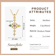Rhodium Plated Snowflake Cross Necklace