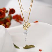 Rhodium Plated Multi-layer Chain Rose Flower Pendant Necklace