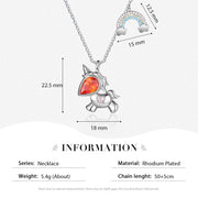 Rhodium Plated Unicorn Rainbow Necklace