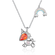 Rhodium Plated Unicorn Rainbow Necklace