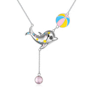 Rhodium Plated Dolphin Necklace