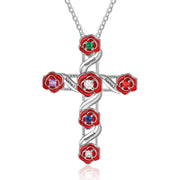 Rhodium Plated Cross Pendant Necklace
