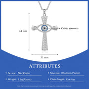 Rhodium Plated Cross Evil Eye Necklace