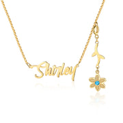 Personalized Rhodium Plated Birthflower Name Pendant Necklace