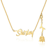 Personalized Rhodium Plated Birthflower Name Pendant Necklace