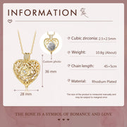 Rhodium Plated Hollow Heart Rose Flower Photo Necklace