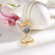 Rhodium Plated Hollow Heart Rose Flower Photo Necklace