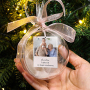 Christmas Memorial Ornament Feather Ball ,Personalised Photo Inside Christmas Bauble Memory Decoration