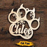 Personalized Wooden Paw Ornament (Dog, Cat & Angel Wings) - Customized Decoration Gift