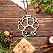 Personalized Wooden Angel Wings Pet Paw Custom Name Ornament