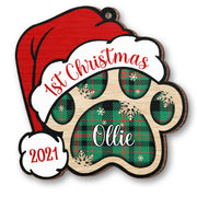 Personalized Pet Name Christmas Dog Paw Ornament