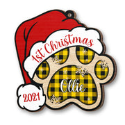Personalized Pet Name Christmas Dog Paw Ornament