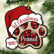 Personalized Pet Name Christmas Dog Paw Ornament