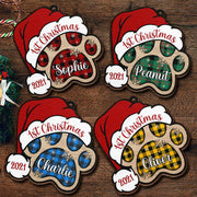 Personalized Pet Name Christmas Dog Paw Ornament