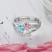 Birthstone & Engraved Rhodium Plated Ring