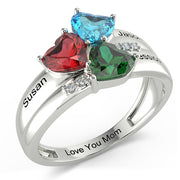 Birthstone & Engraved Rhodium Plated Ring