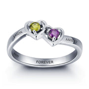 Personalized Two heart-shaped zircon 925 sterling silver ring
