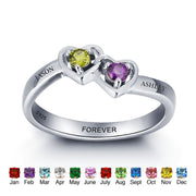 Personalized Two heart-shaped zircon 925 sterling silver ring