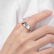 925 Sterling Silver Double Heart Birthtsone Ring