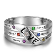 925 Sterling Silver Birthstone Ring with Names