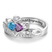 Birthstone & Engraved Sterling Silver Ring