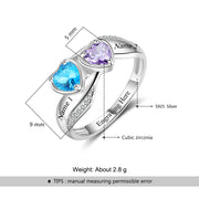 Two Birthstone & Engraved Sterling Silver Ring
